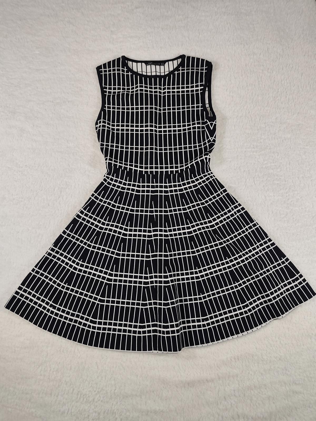 Zara Woman Black White Grid Skater Dress Size M