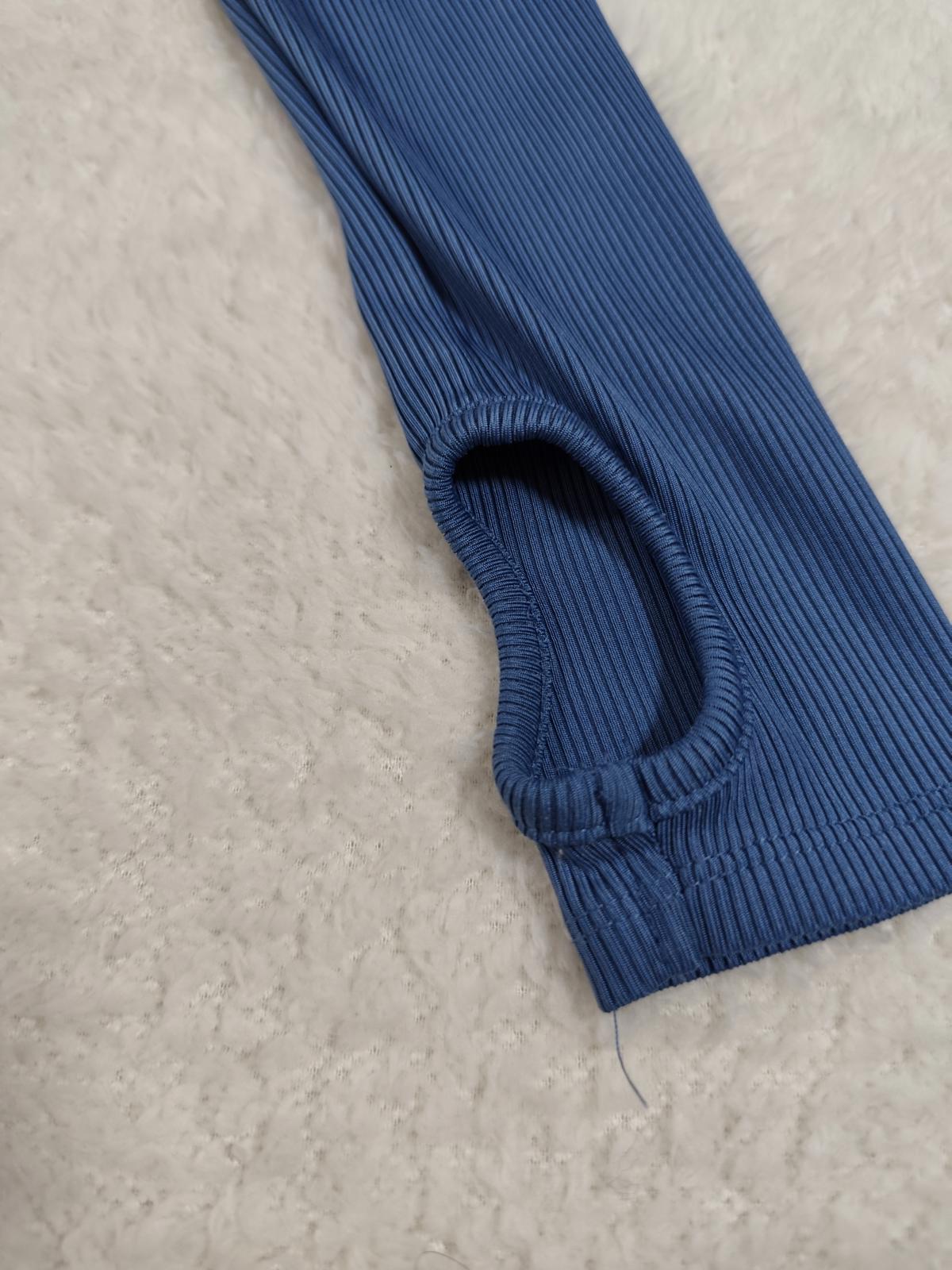 FB Sister Blue Ribbed Zip Crop Top Long Sleeve XXS