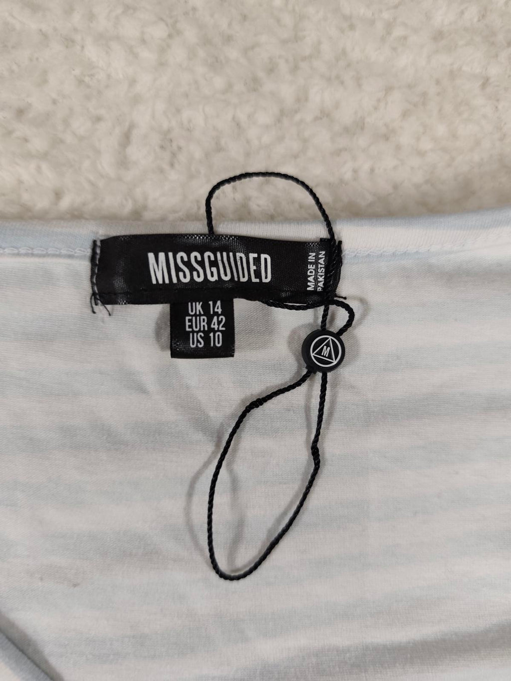 Missguided Blue White Striped Asymmetric Top Size UK 14