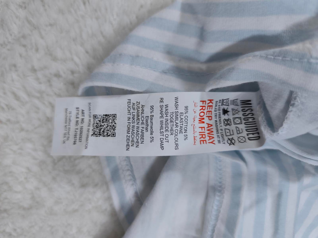 Missguided Blue White Striped Asymmetric Top Size UK 14
